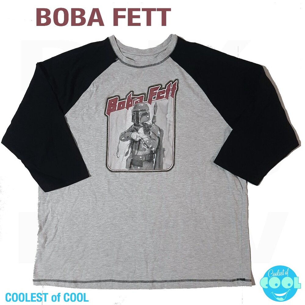 Boba Fett Shirt Star Wars Logo Men's size XXL 3/4 Sleeve Raglan Baseball t-Shirt